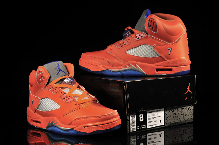 New Nike Air Jordan 5 Retro Orange Red Blue Shoes