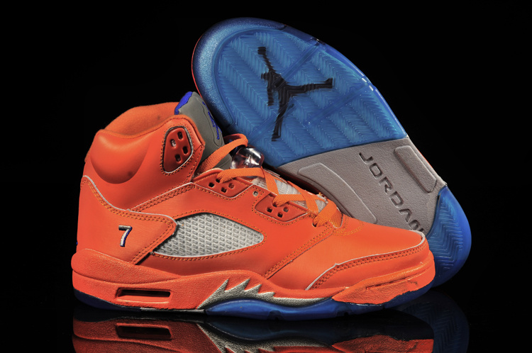 New Nike Air Jordan 5 Retro Orange Red Blue Shoes
