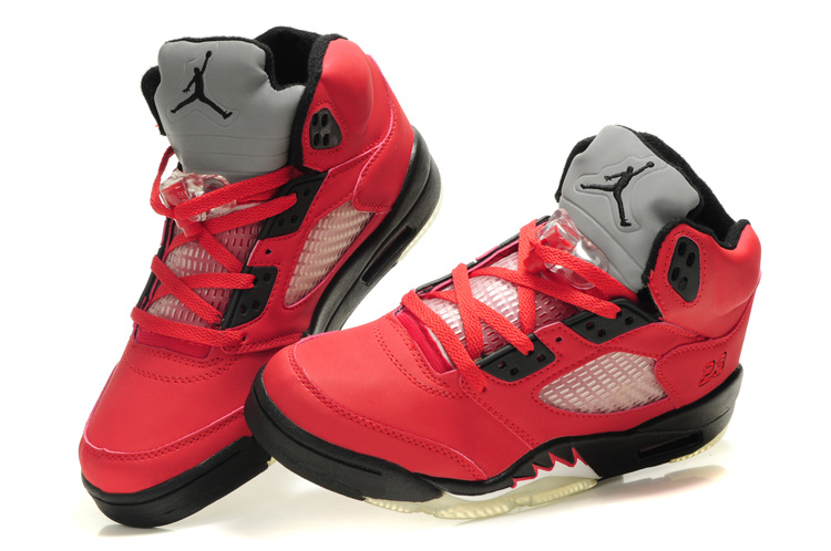 New Jordan 5 Retro Red Black White For Women - Click Image to Close