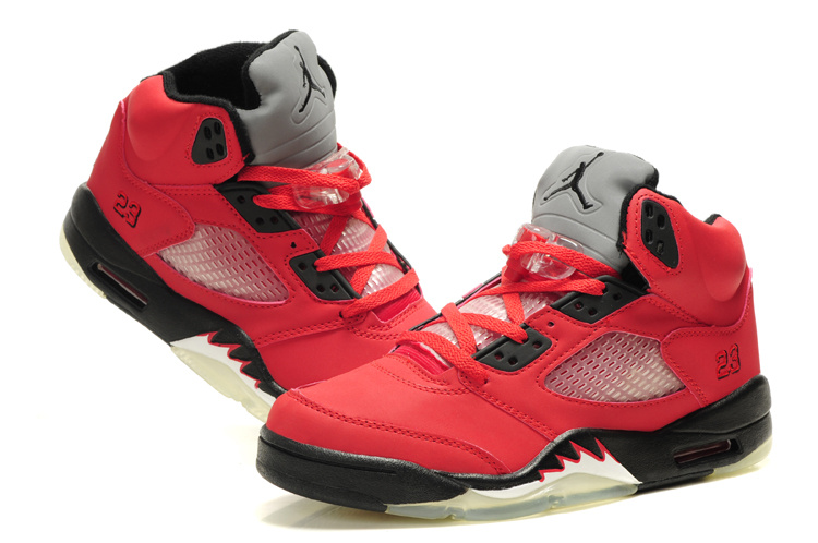 New Jordan 5 Retro Red Black White For Women - Click Image to Close