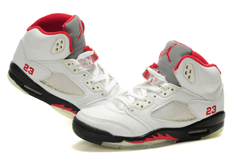 Nike Jordan 5 Retro White Black Red For Women - Click Image to Close