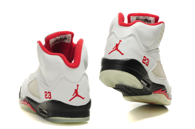 Nike Jordan 5 Retro White Black Red For Women - Click Image to Close