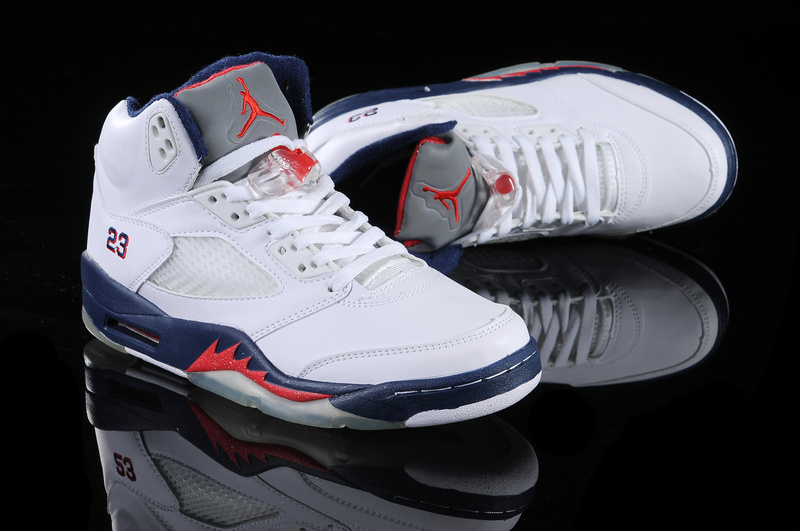 New Nike Air Jordan 5 Retro White Blue Red Shoes