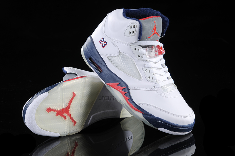 New Nike Air Jordan 5 Retro White Blue Red Shoes - Click Image to Close