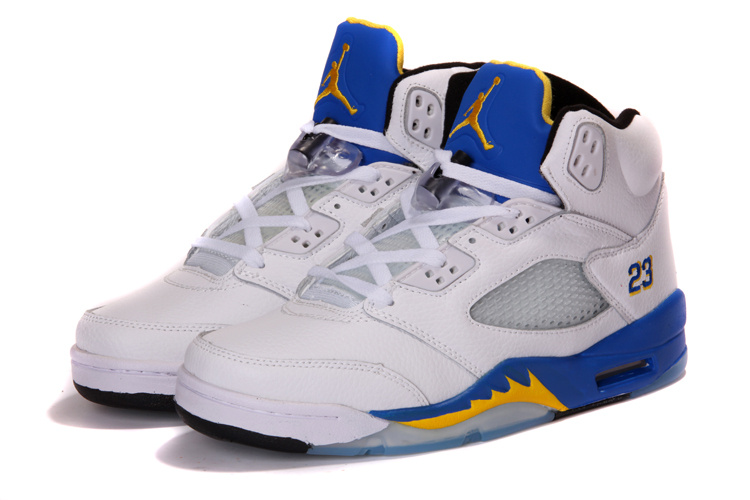 New Nike Air Jordan 5 Retro White Blue Yellow Shoes