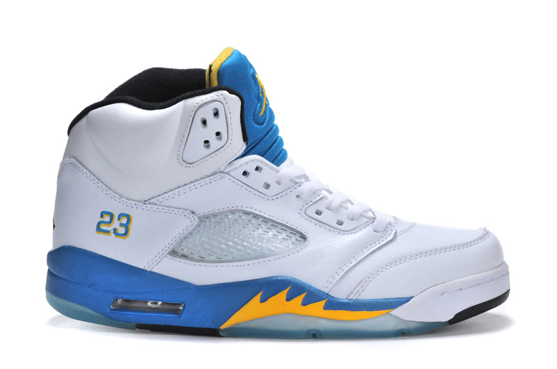 New Nike Air Jordan 5 Retro White Bue Yellow Shoes - Click Image to Close