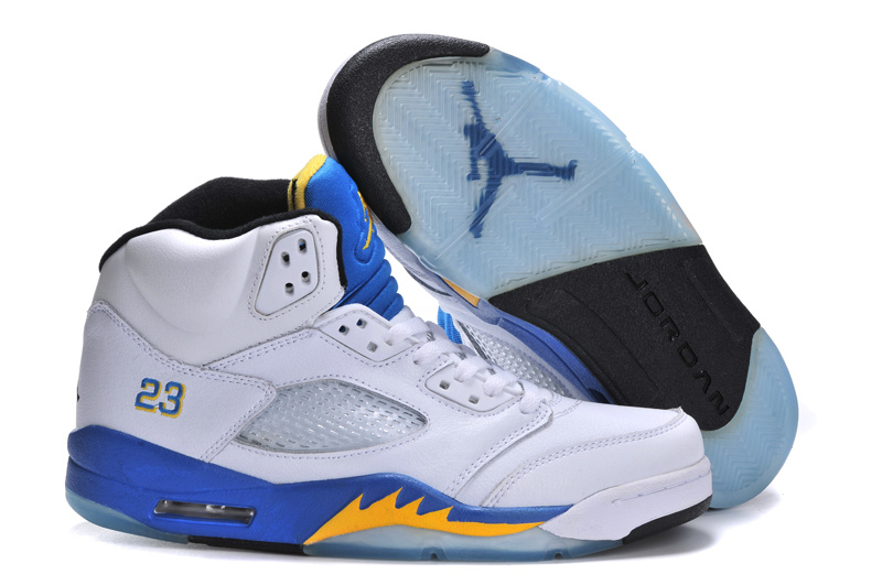 New Nike Air Jordan 5 Retro White Bue Yellow Shoes - Click Image to Close