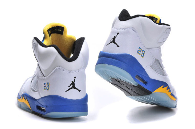 New Nike Air Jordan 5 Retro White Bue Yellow Shoes - Click Image to Close