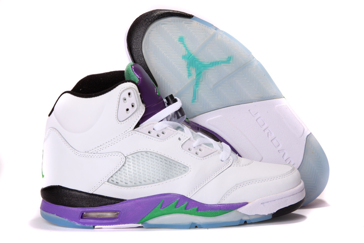 New Nike Air Jordan 5 Retro White Purple Green Shoes - Click Image to Close