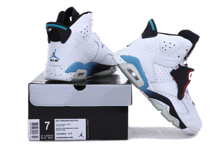 Nike Jordan 6 White Blue Black For Women - Click Image to Close