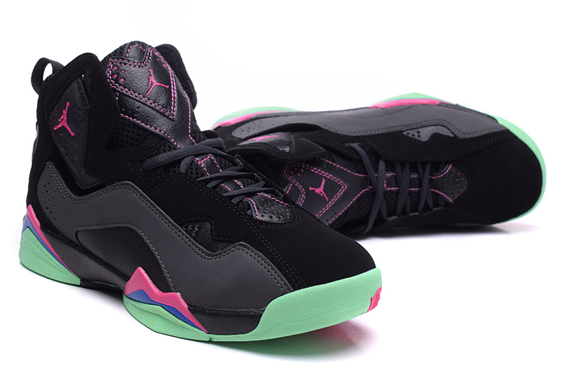 Latest Nike Air Jordan 7 Black Pink Green Shoes For Women - Click Image to Close