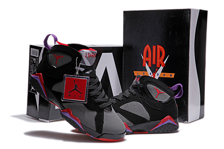 New Nike Jordan 7 Retro Black Grey Red Shoes - Click Image to Close