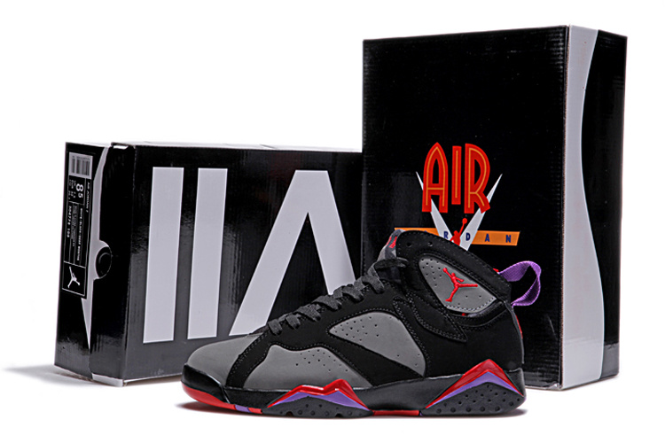 New Nike Jordan 7 Retro Black Grey Red Shoes - Click Image to Close