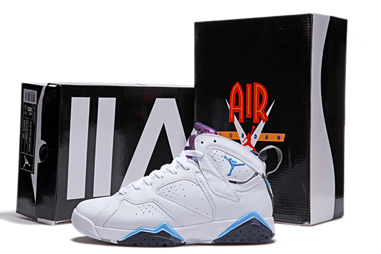 New Nike Jordan 7 Retro White Black Blue Shoes - Click Image to Close