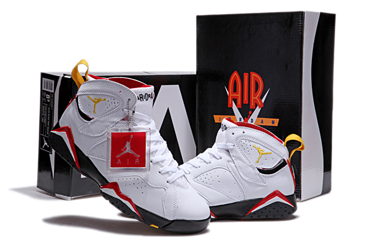 New Nike Jordan 7 Retro White Black Red Yellow Shoes - Click Image to Close