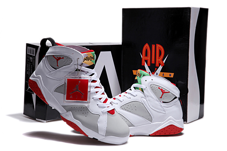 New Nike Jordan 7 Retro White Grey Red Shoes - Click Image to Close