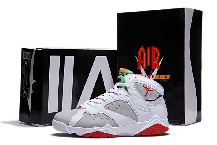 New Nike Jordan 7 Retro White Grey Red Shoes - Click Image to Close