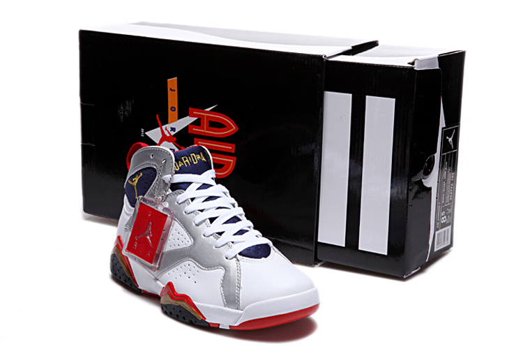 New Nike Jordan 7 Retro White Silver Red Black Shoes