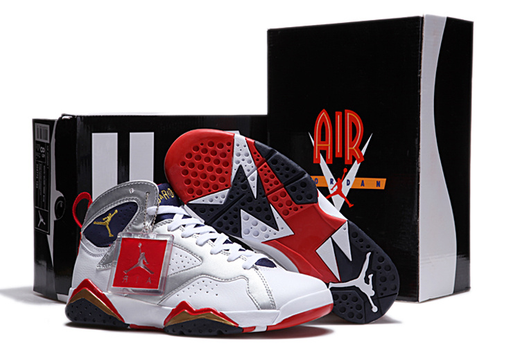 New Nike Jordan 7 Retro White Silver Red Black Shoes