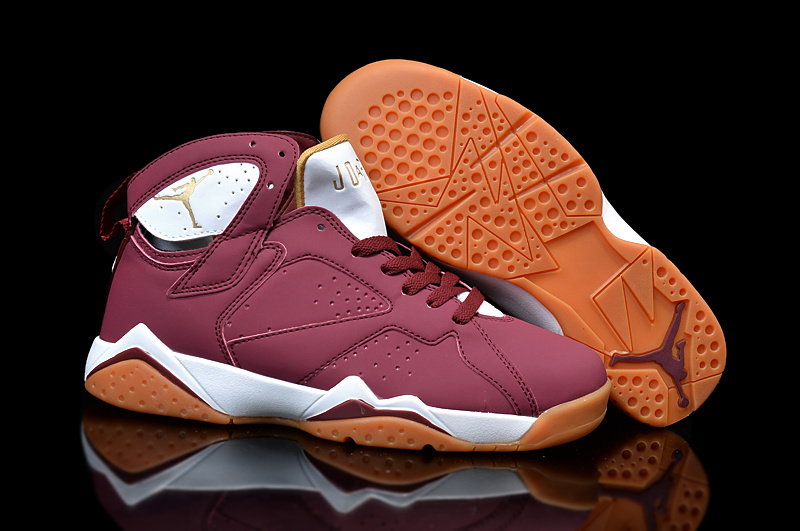 New Nike Air Jordan 7 Wine Red White Orange Shoes For Women - Click Image to Close