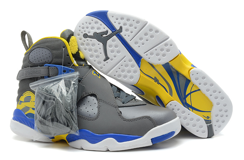New Jordan 8 Retro Grey White Blue Yellow Shoes