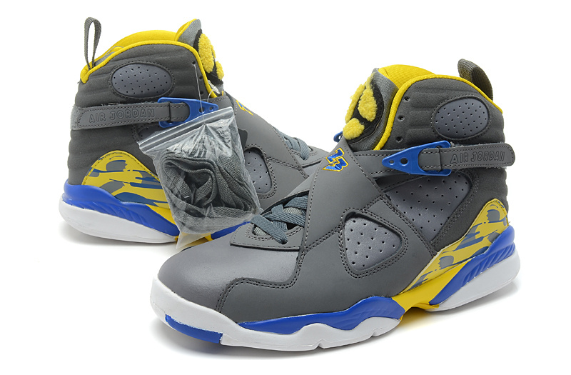 New Jordan 8 Retro Grey White Blue Yellow Shoes