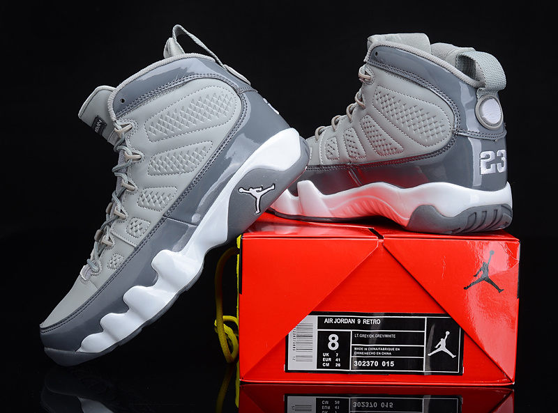 New Nike Jordan 9 Retro Grey White Shoes - Click Image to Close