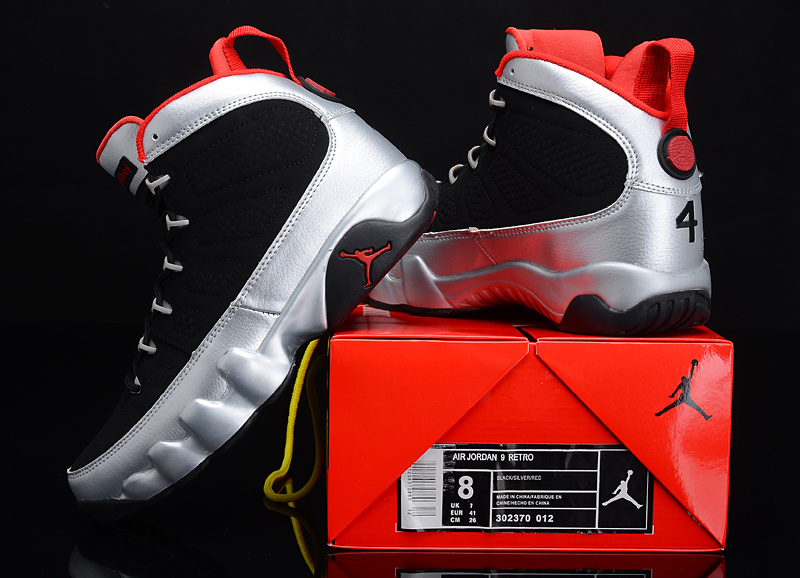 New Nike Jordan 9 Retro Kilroys Black Silver Red Shoes - Click Image to Close