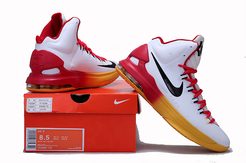 2014 Kevin Durant 5 Shoes White Red Yellow Shoes