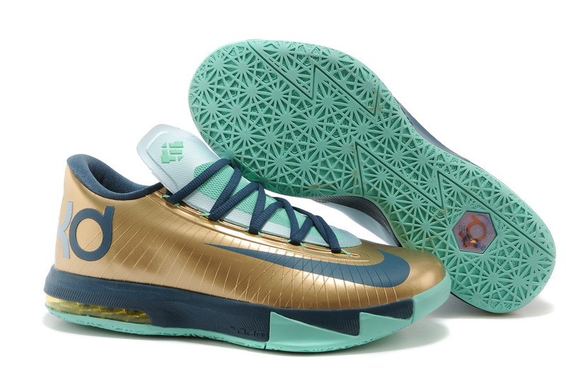 2014 Nike Kevin Durant 6 Gold Black Green Shoes