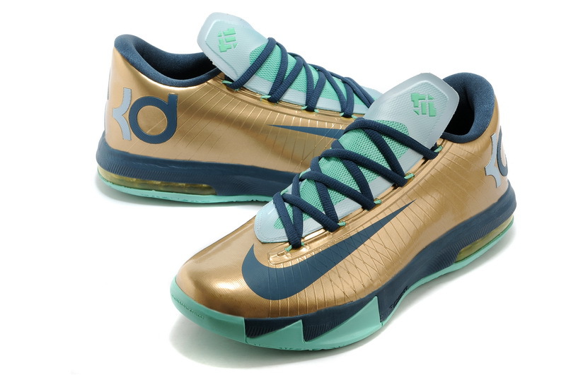 2014 Nike Kevin Durant 6 Gold Black Green Shoes