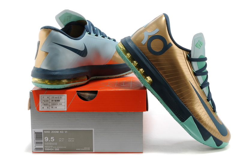 2014 Nike Kevin Durant 6 Gold Black Green Shoes