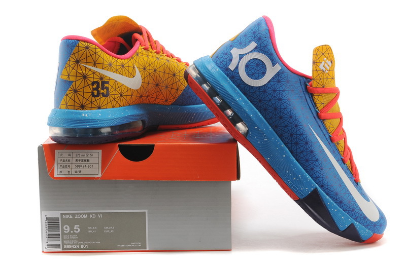 2014 Nike Kevin Durant 6 The Year Of Horse Blue Orange Yellow - Click Image to Close