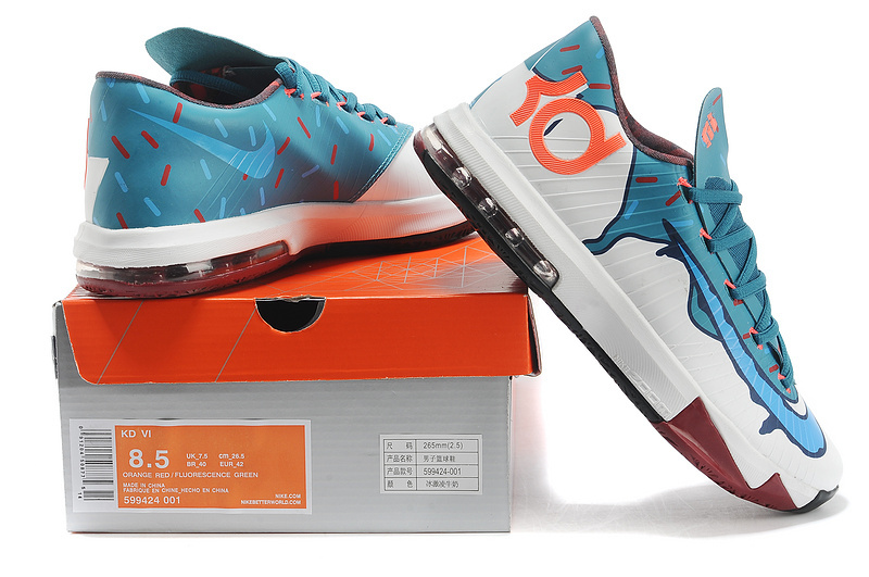 New Kevin Durant 6 White Blue Orange Shoes - Click Image to Close