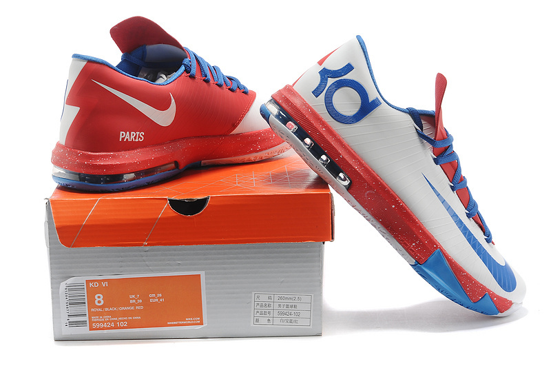 New Kevin Durant 6 White Blue Red Shoes - Click Image to Close