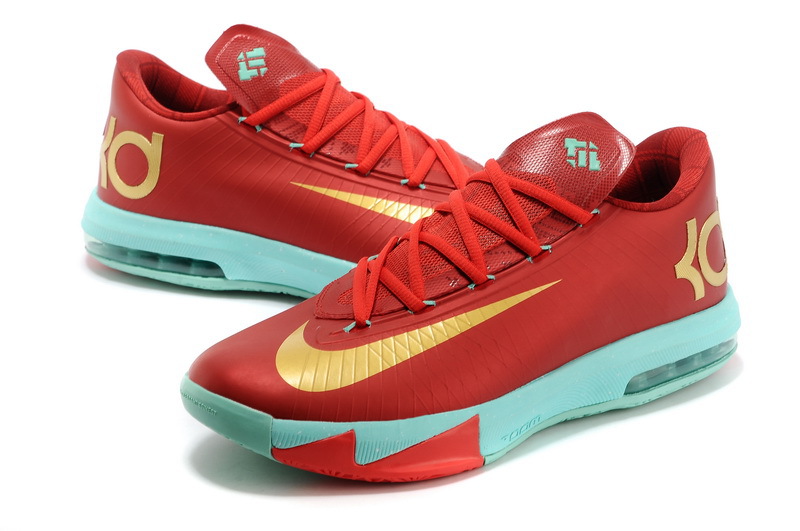 2014 Nike Kevin Durant 6 Dark Red Light Blue Gold - Click Image to Close