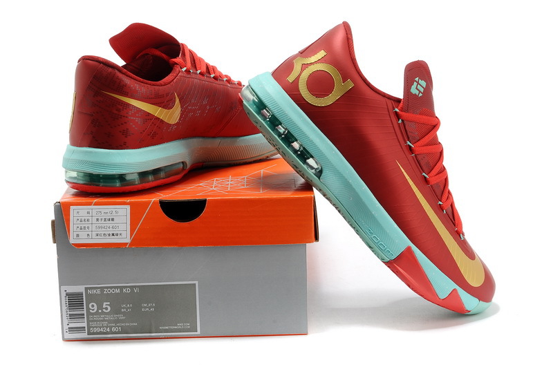 2014 Nike Kevin Durant 6 Dark Red Light Blue Gold - Click Image to Close