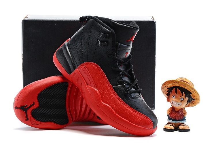 New Kids Air Jordan 12 Black Red Shoes