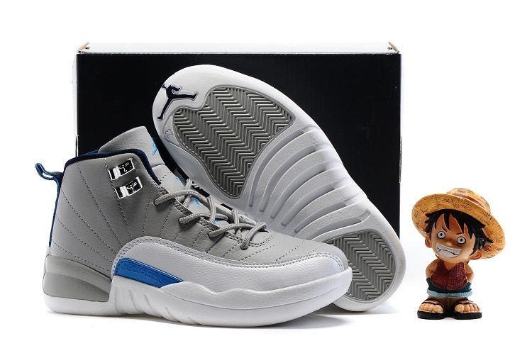 New Kids Air Jordan 12 Grey White Blue Shoes