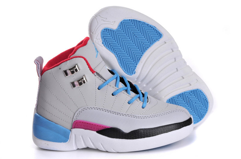 New Kids Air Jordan 12 Miami Grey Blue Red Black Shoes