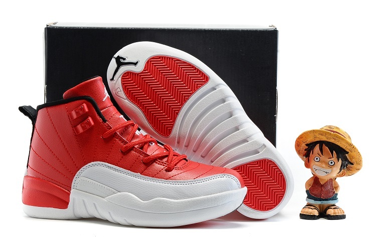 New Kids Air Jordan 12 Red White Shoes - Click Image to Close