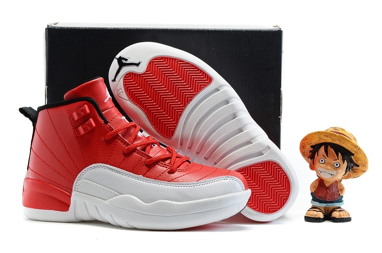 New Kids Air Jordan 12 Red White Shoes