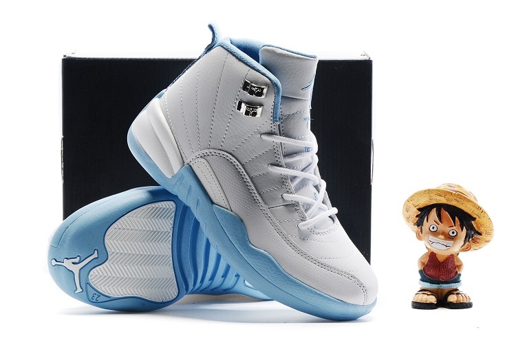 New Kids Air Jordan 12 White Baby Blue Shoes - Click Image to Close