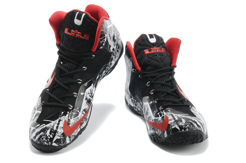 Discount Nike Lebron James 11 Shoes Black White Red - Click Image to Close
