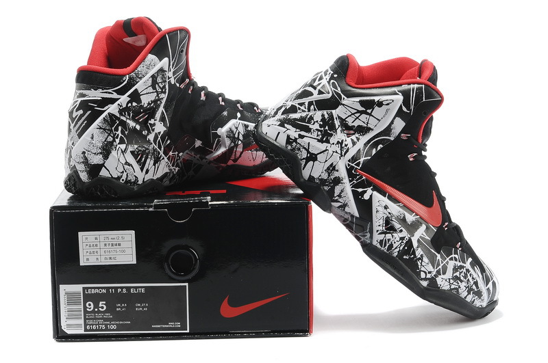 Discount Nike Lebron James 11 Shoes Black White Red - Click Image to Close