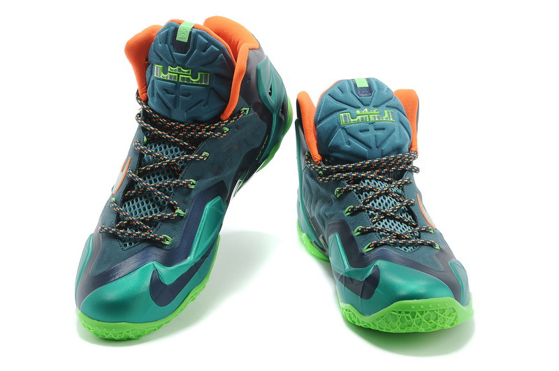 Discount Nike Lebron James 11 Shoes Blue Green Orange - Click Image to Close