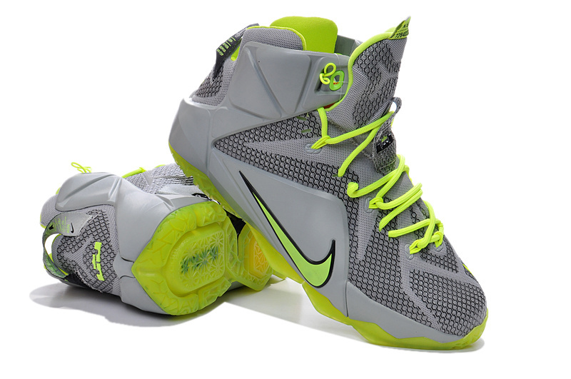 New Lebron James 12 Grey Fluorscent Green Shoes
