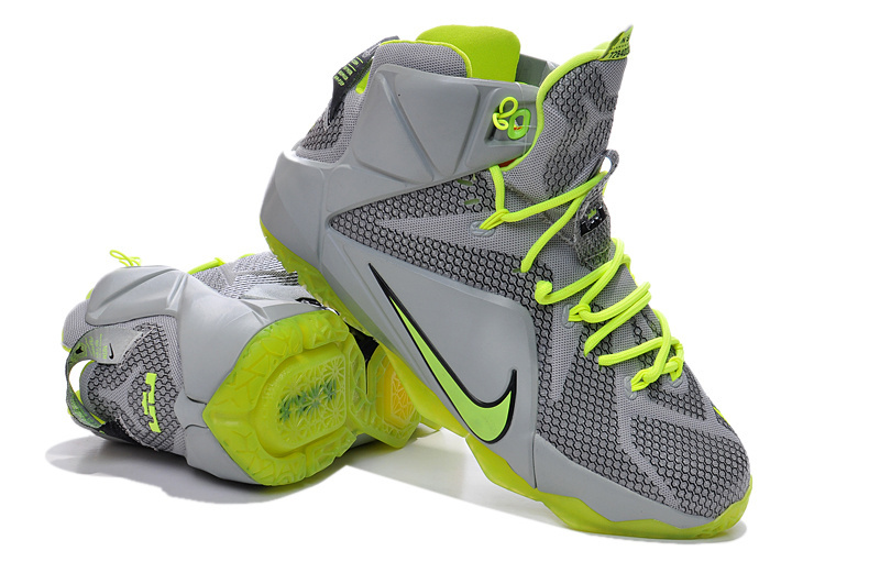 New Lebron James 12 Grey Fluorscent Green Shoes - Click Image to Close