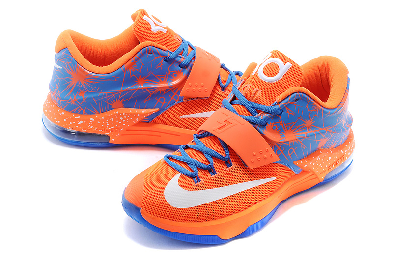 New Nike Kevin Durant 7 Orange Blue White Logo Shoes - Click Image to Close