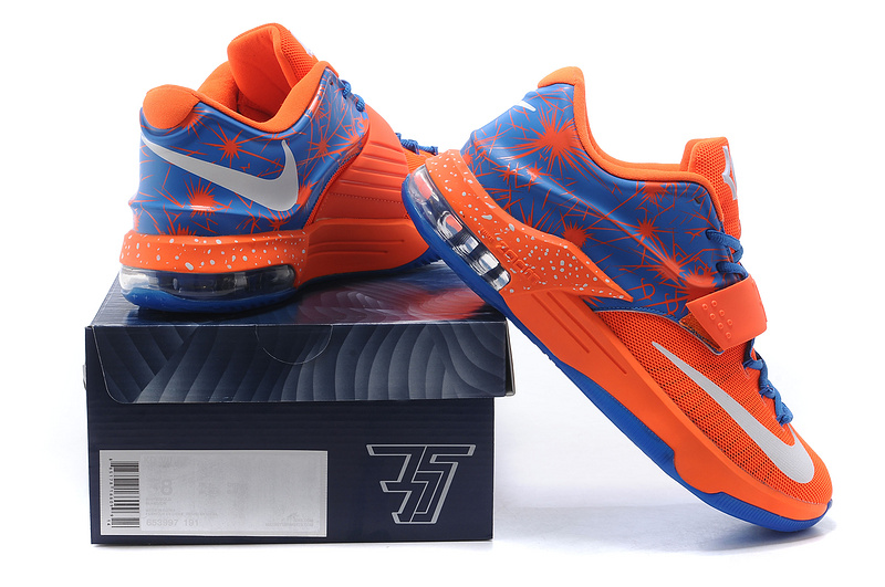 New Nike Kevin Durant 7 Orange Blue White Logo Shoes - Click Image to Close